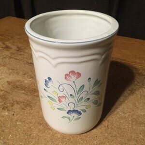 FLORAL EXPRESSIONS SPRAY STONEWARE 6" UTENSIL HOLDER VASE TAIWAN